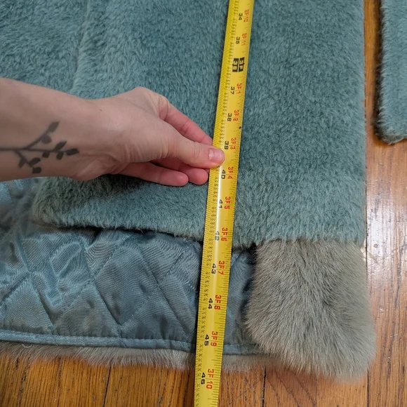 Turquoise Green Longline Robe Teddy Coat With Faux Fur Trim Size S Mermaidcore - Picture 16 of 16